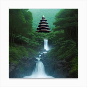 Waterfall And Pagoda Canvas Print