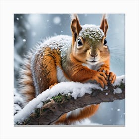 Squirrel In The Snow 12 Canvas Print