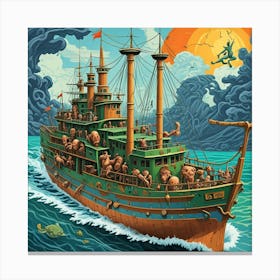 Steampunk Steam Ship Cubism Style Canvas Print