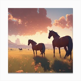 Field Landscape With Horses On It Unreal Engine Greg Rutkowski Loish Rhads Beeple Makoto Shink (1) Canvas Print