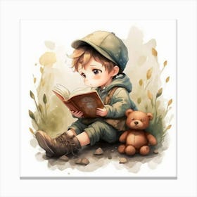 Little Boy Reading A Book Canvas Print