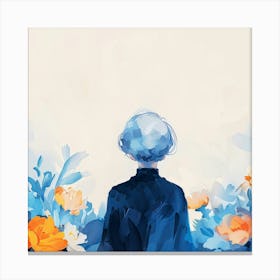 Girl With Blue Hair And Flowers Canvas Print