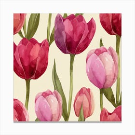 Watercolor Tulips Seamless Pattern Canvas Print