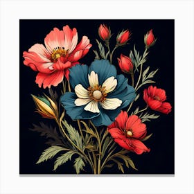 Flowers On A Black Background 5 Canvas Print