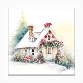 Watercolor Christmas House Canvas Print