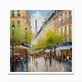 Paris Street.Paris city, pedestrians, cafes, oil paints, spring colors. Canvas Print