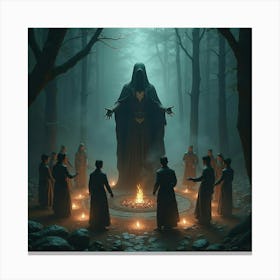 Dark Sorcerer Summoning Spirits In A Ritual Circle 1 Canvas Print