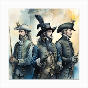 Three Musketeers Monochromatic Watercolor Canvas Print