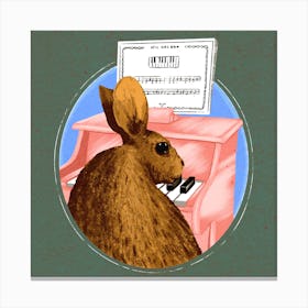Bunny and piano, rabbit, music, illustration, wall art Canvas Print