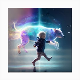 Child Running With A Dog Canvas Print