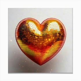 Firefly Heart Shaped, 3d, Disco Ball, Gold, Sparkles, Pink, Orange, Purple, Green, Floating, White B (3) Canvas Print