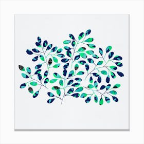 Polka Dot Leaf Sprig Blue Green Canvas Print