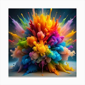 An energetic explosion of colorful powder paint creates a dynamic composition. Canvas Print