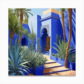 Jardin Majorelle Morocco Modern Blue Illustration art print 2 Canvas Print