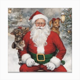 Santa Claus With Dogs Canvas Print