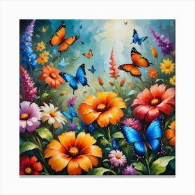 Butterflies In The Garden Paintings Art Print Canvas Print