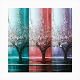 Three different paintings each containing cherry trees in winter, spring and fall 9 Canvas Print