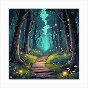 Anime Style Forest At Night With Fireflies (1) Canvas Print