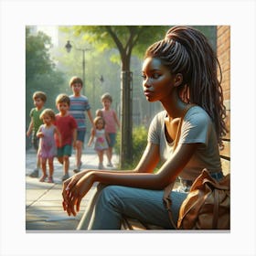 Woman Sits On A Bench Canvas Print