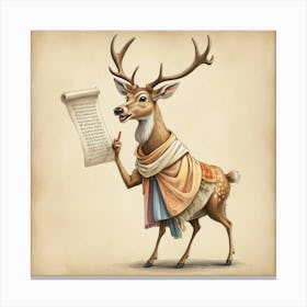 Deer Holding A Scroll Canvas Print