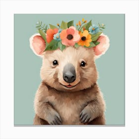 Floral Baby Wombat Nursery Illustration (11) Canvas Print