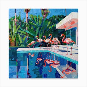 Flamingos By a Pool Hockney Style 1 Canvas Print