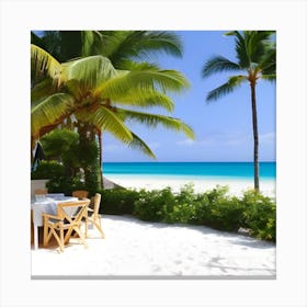 Beach with Palm Canvas Print