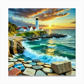 Lighthouse At Sunset 1 Canvas Print