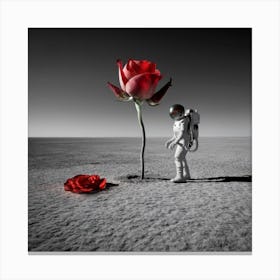 Astronaut In Space With A Rose Canvas Print