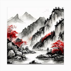 Chinese Landscape Mountains Ink Painting (15) 3 Canvas Print