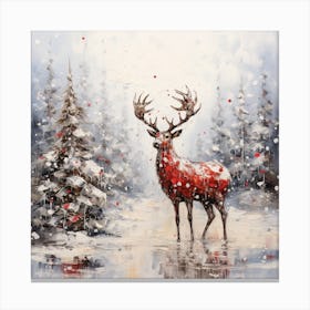 Deer In Snow Canvas Print
