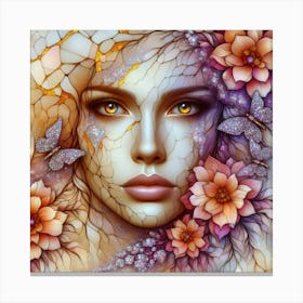 Woman With Flowers On Her Face 1 Canvas Print