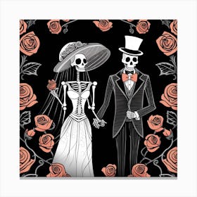 Day Of The Dead Wedding salmon roses Canvas Print