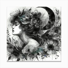 Moon And Flowers Canvas Print