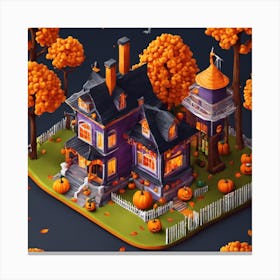 Halloween House Isometric Illustration Canvas Print