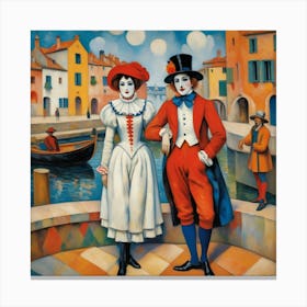 Harlequin Duo Taking A Photo Canvas Print