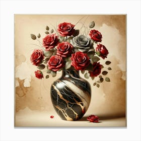 Roses In A Marble Vase 8 Canvas Print