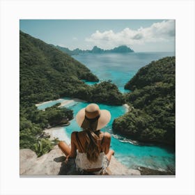 Woman Looking At The Ocean Canvas Print