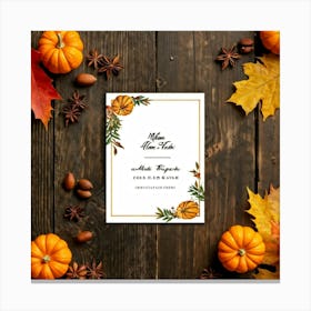 An Autumn Themed Holiday Card Adorning A Vintage Rustic Wooden Finish Laden With A Hand Drawn Dispu (1) Canvas Print