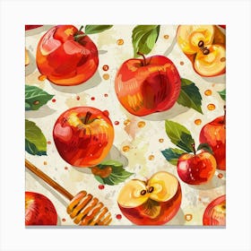 Seamless Pattern With Apples And Honey Canvas Print