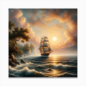 Sailing Ship At Sunset Dreamscape Canvas Print