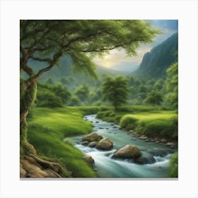 A Panoramic View Of A Serene River Canvas Print