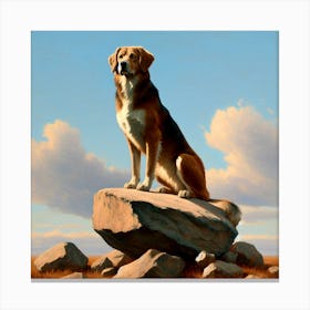 Dog On Rock Canvas Print