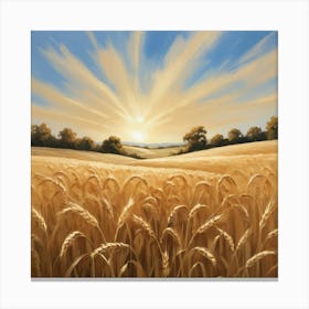 Golden Wheat Field Paintings Art Print 1 Canvas Print