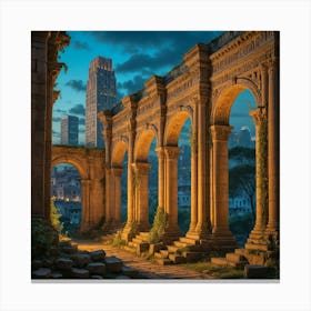 Roman Ruins At Dusk 1 Canvas Print