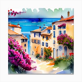 Watercolor Of A Village 1 Canvas Print