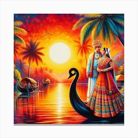 Indian Couple On Boat Canvas Print