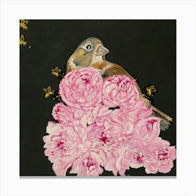 Bird And Peonies Canvas Print