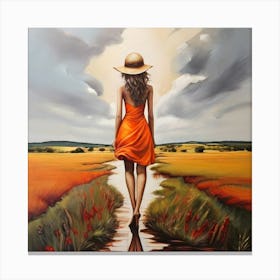 Girl In An Orange Dress Canvas Print