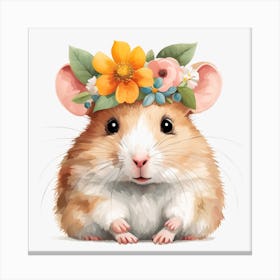 Floral Baby Hamster Nursery Illustration (3) Canvas Print